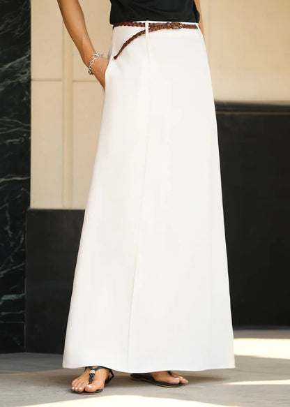 Skirts Fine Pockets Waist Summer High White Maxi FashionChic