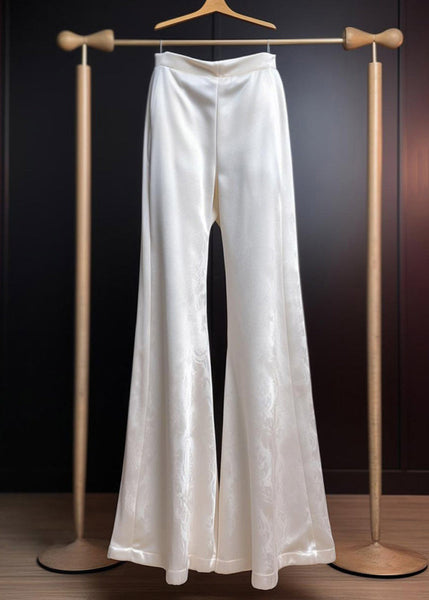 Print Summer Silk White Trousers Flared Fine High Waist FashionChic