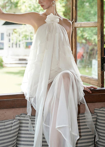 Asymmetrical Chiffon White DesignPatchwork Ruffled Fine Dresses FashionChic