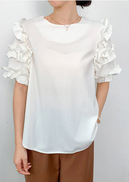 White Fine Shirt Summer Ruffled Chiffon FashionChic