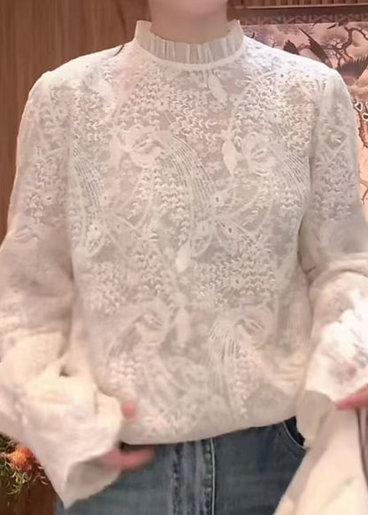 Flare White Fine Sleeve Embroidered Collar Shirts Stand Lace FashionChic