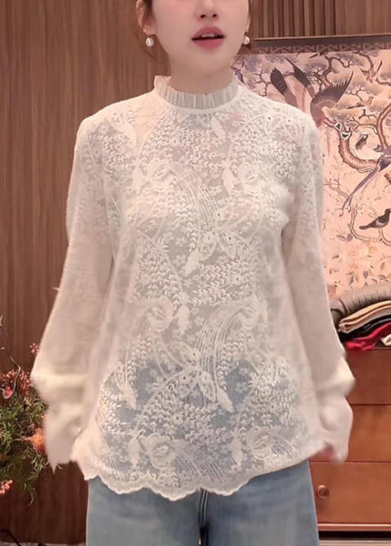 Flare White Fine Sleeve Embroidered Collar Shirts Stand Lace FashionChic