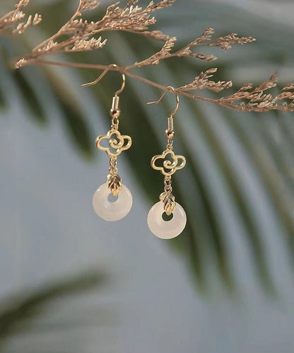 Fine White Sterling Silver Overgild Jade Ping Buckle Tassel Drop Earrings AC1073 Genistyle Shop