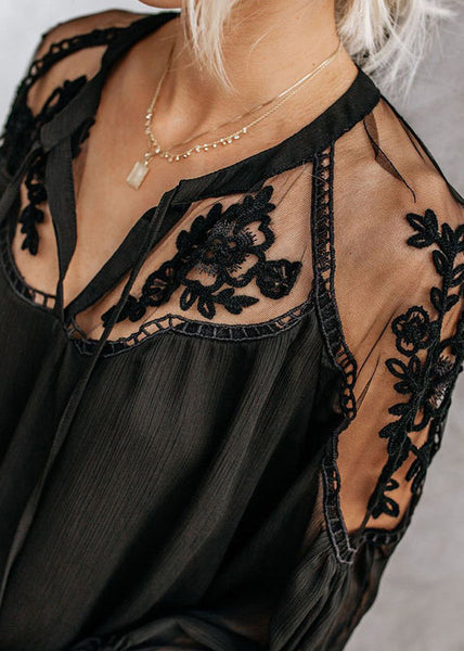 White Lace V Patchwork Shirt Fine Neck Fall FashionChic