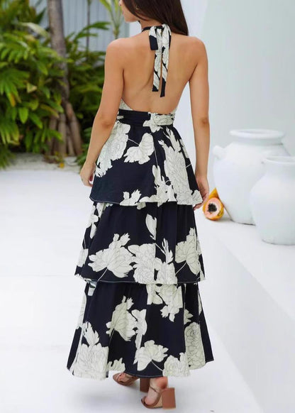 Dresses Backless Black Fitted Vacation Print Summer FashionChic