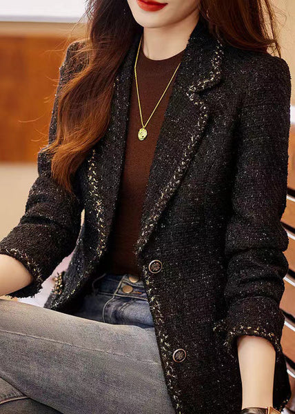 Fitted Black Notched Patchwork Woolen Coats Spring YJ050 ABC