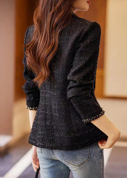 Fitted Black Notched Patchwork Woolen Coats Spring YJ050 ABC