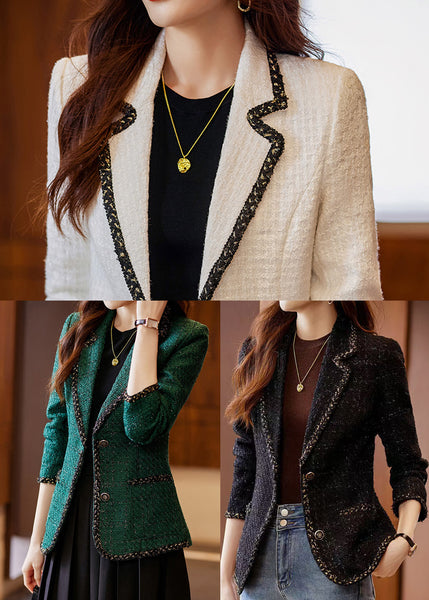 Fitted Black Notched Patchwork Woolen Coats Spring YJ050 ABC