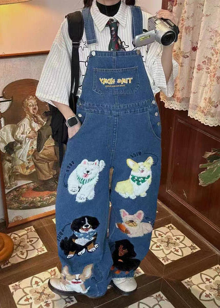 Animals Blue Jumpsuit Summer Denim Cute Oversized Fitted FashionChic