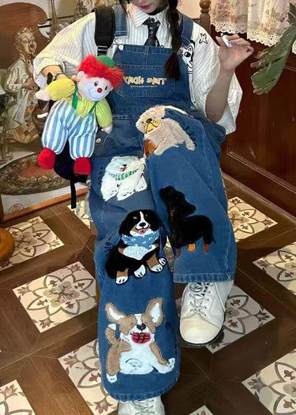 Animals Blue Jumpsuit Summer Denim Cute Oversized Fitted FashionChic