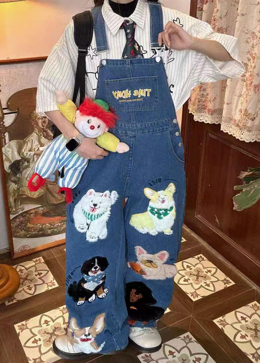 Animals Blue Jumpsuit Summer Denim Cute Oversized Fitted FashionChic