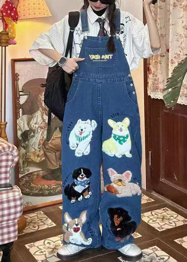 Animals Blue Jumpsuit Summer Denim Cute Oversized Fitted FashionChic