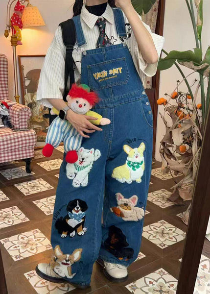Animals Blue Jumpsuit Summer Denim Cute Oversized Fitted FashionChic