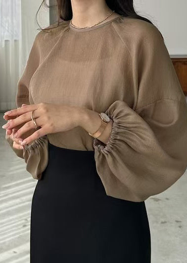 Fall Fitted Oversized UPF Brown 50+Shirts Chiffon FashionChic