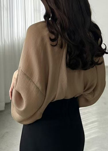 Fall Fitted Oversized UPF Brown 50+Shirts Chiffon FashionChic