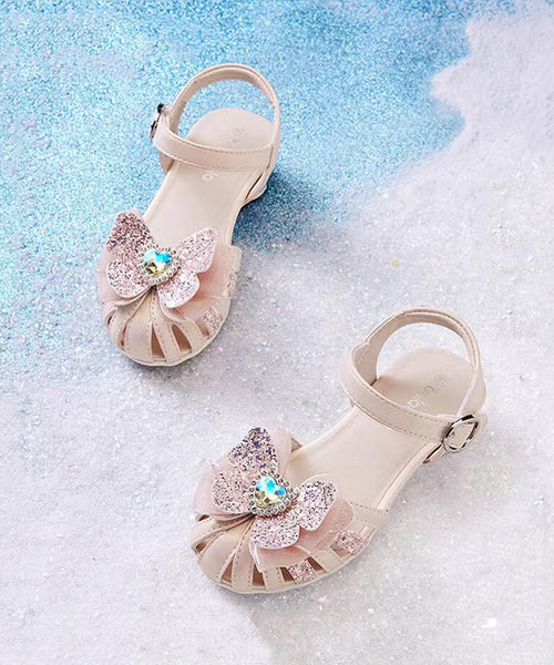 Silver Fitted Leather Girls Buckle Sandals Strap Kids Zircon Faux FashionChic
