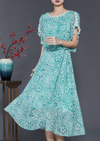 Fitted Green Print Patchwork Chiffon Dresses Summer SD1026 Ada Fashion