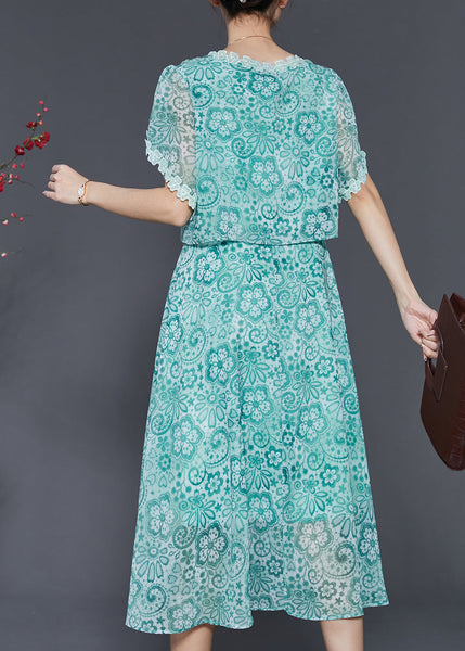 Fitted Green Print Patchwork Chiffon Dresses Summer SD1026 Ada Fashion