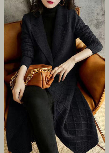 Fitted Grey Notched Thick Wool Knit Maxi Coat Winter RP004 ABC