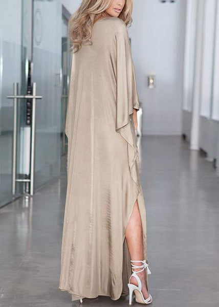 Dress Silk Open Holiday Khaki Oversized Fitted Side Batwing FashionChic