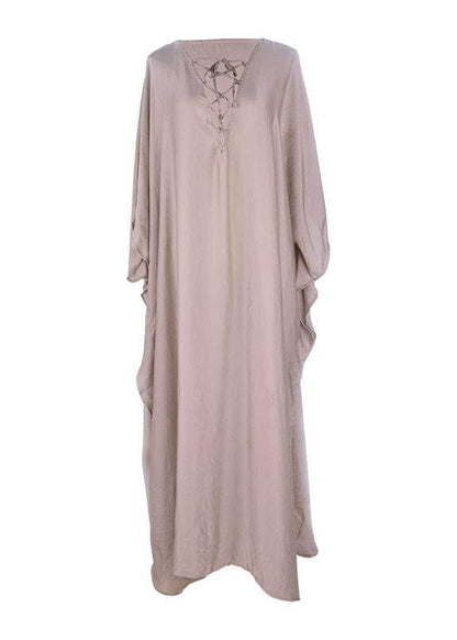 Dress Silk Open Holiday Khaki Oversized Fitted Side Batwing FashionChic