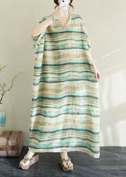 Light Dresses Summer Striped Robe Fitted Green Cotton Oversized FashionChic