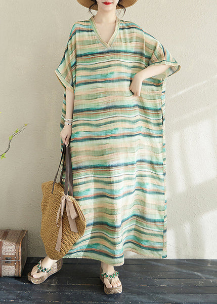 Light Dresses Summer Striped Robe Fitted Green Cotton Oversized FashionChic
