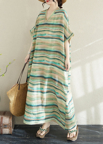Light Dresses Summer Striped Robe Fitted Green Cotton Oversized FashionChic