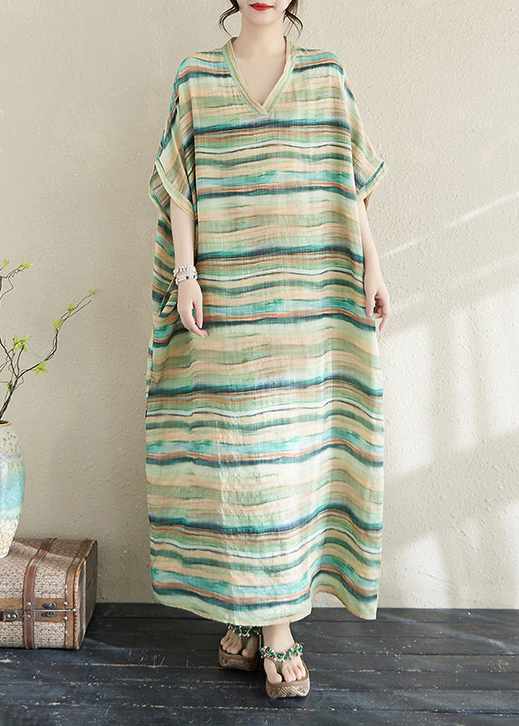 Light Dresses Summer Striped Robe Fitted Green Cotton Oversized FashionChic
