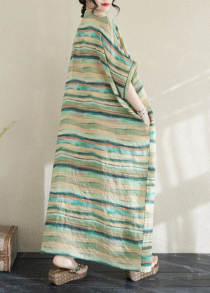 Light Dresses Summer Striped Robe Fitted Green Cotton Oversized FashionChic