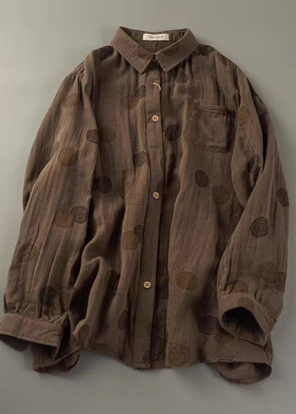 Tops Oversized Spring Orange Cotton Print Shirt Fitted FashionChic