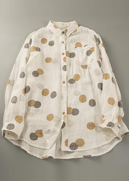 Tops Oversized Spring Orange Cotton Print Shirt Fitted FashionChic