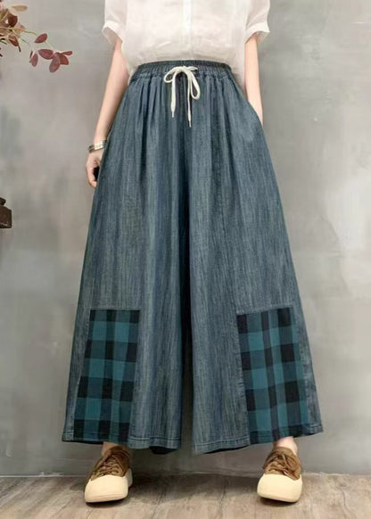 Denim Leg Pants Oversized Summer Wide Patchwork Plaid Fitted FashionChic