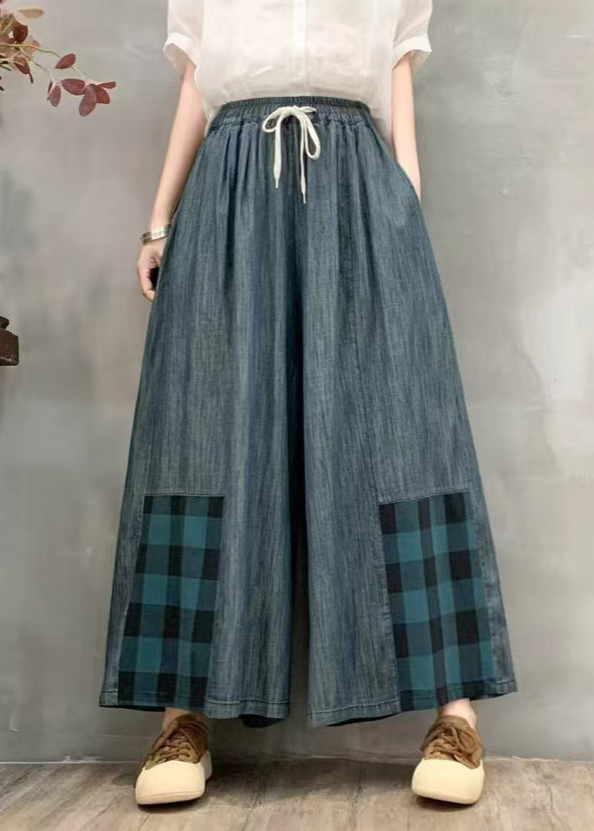 Denim Leg Pants Oversized Summer Wide Patchwork Plaid Fitted FashionChic