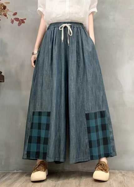 Denim Leg Pants Oversized Summer Wide Patchwork Plaid Fitted FashionChic