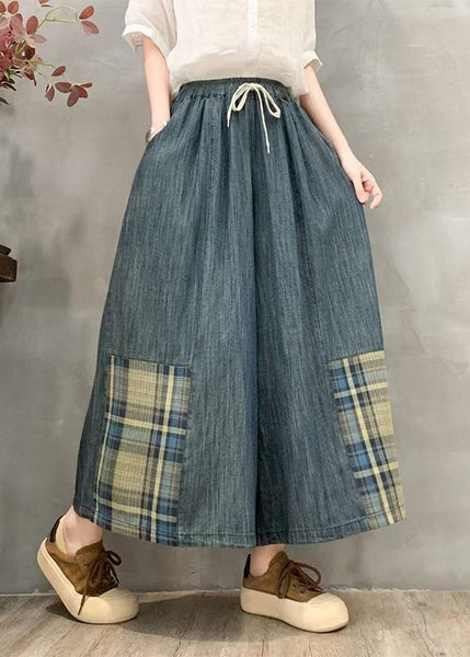 Denim Leg Pants Oversized Summer Wide Patchwork Plaid Fitted FashionChic