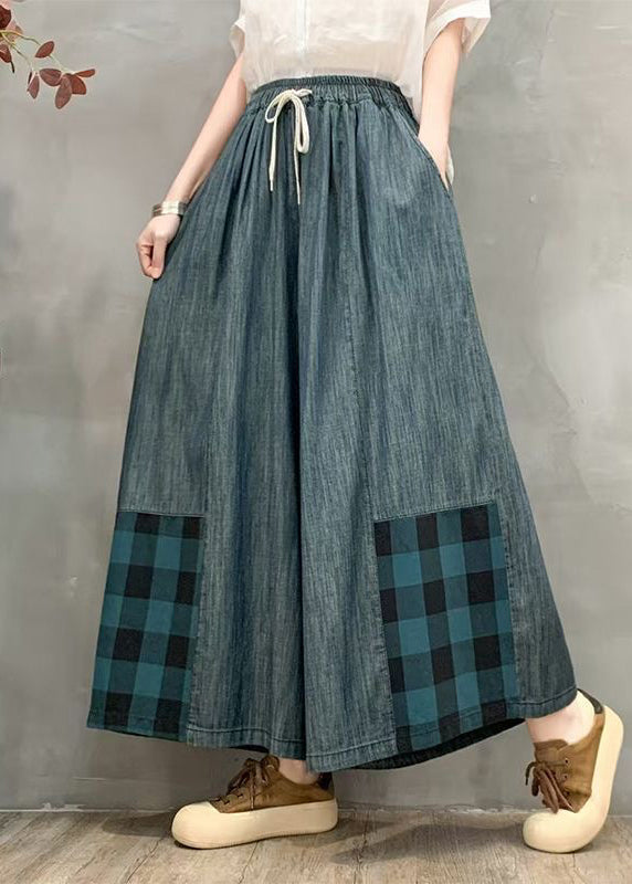 Denim Leg Pants Oversized Summer Wide Patchwork Plaid Fitted FashionChic