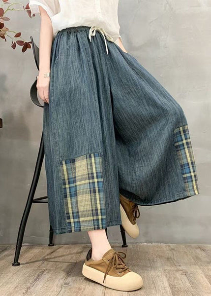 Denim Leg Pants Oversized Summer Wide Patchwork Plaid Fitted FashionChic