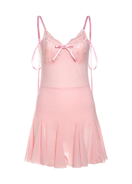 Backless Fitted Mini Lace Patchwork Summer Up Dresses Pink Tulle FashionChic