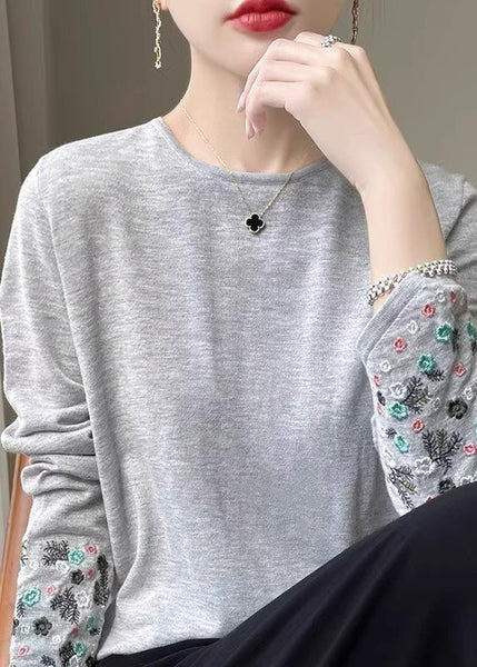 Pink Woolen Embroidered Fitted Spring Thin Sweaters FashionChic