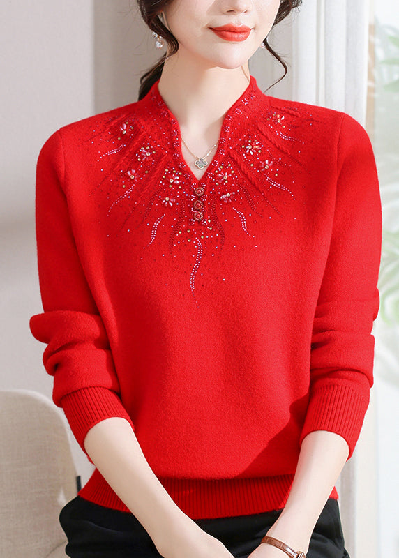 Fitted Pink O Neck Zircon Warm Fleece Knit Sweaters Spring TQ020 ABC