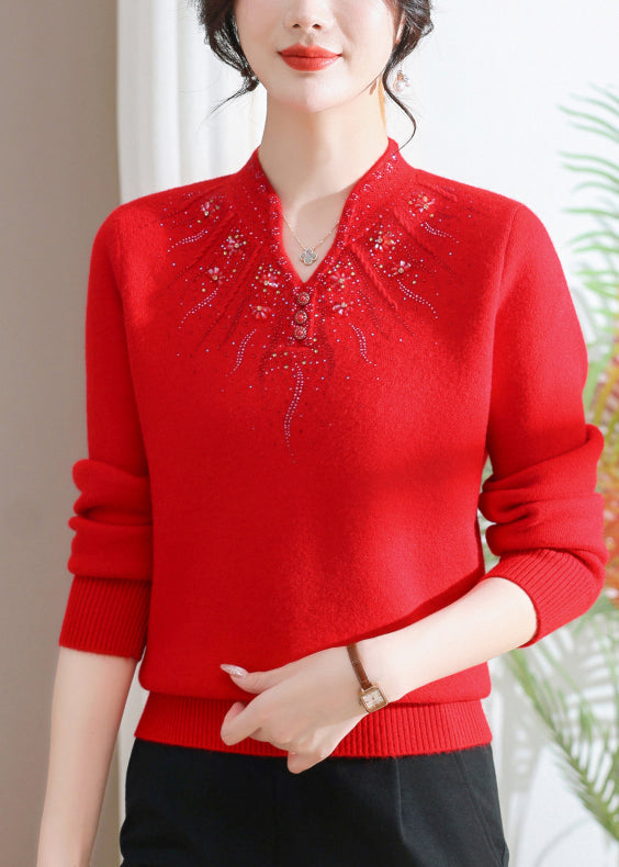 Fitted Pink O Neck Zircon Warm Fleece Knit Sweaters Spring TQ020 ABC