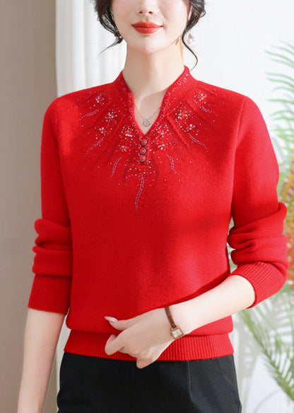 Fitted Pink O Neck Zircon Warm Fleece Knit Sweaters Spring TQ020 ABC