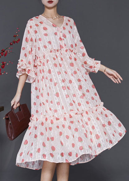 Fitted Pink Ruffled Print Chiffon Party Dress Two Piece Set Spring SD1069 Ada Fashion