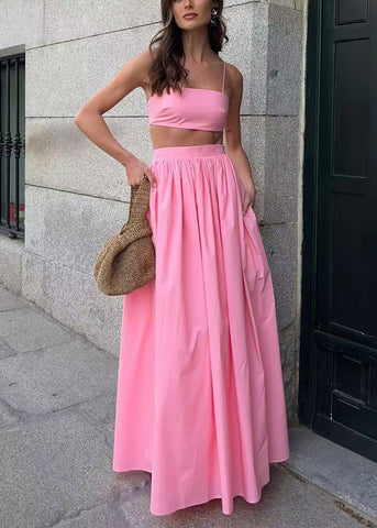 Cotton Pink Tops Fit Sets Skirts And Silm Fitted Women Strapless FashionChic