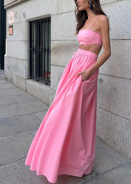 Cotton Pink Tops Fit Sets Skirts And Silm Fitted Women Strapless FashionChic