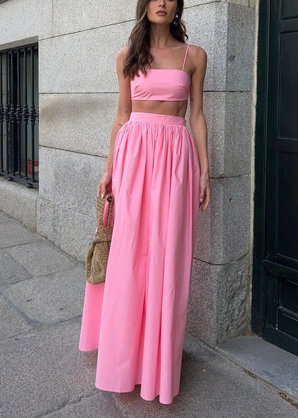 Cotton Pink Tops Fit Sets Skirts And Silm Fitted Women Strapless FashionChic