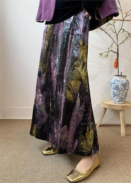 Fitted Purple Tie Dye Side Open Silk Velvet Skirts Spring YK002 ABC