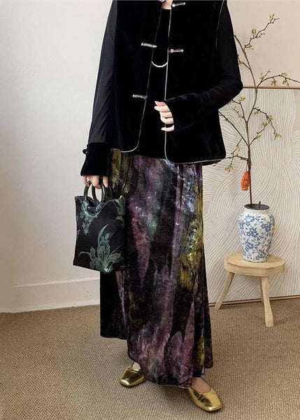 Fitted Purple Tie Dye Side Open Silk Velvet Skirts Spring YK002 ABC