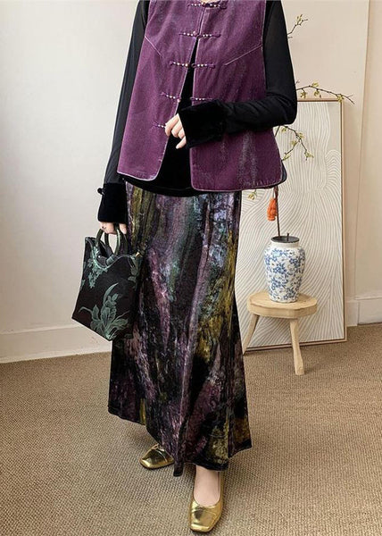Fitted Purple Tie Dye Side Open Silk Velvet Skirts Spring YK002 ABC